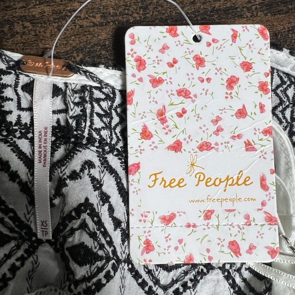 Free People Black White Striped Lola Embroidered Mini Dress XS Boho Oversized - Picture 9 of 12